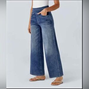HALARA Wide Leg Denim Pants - Blue